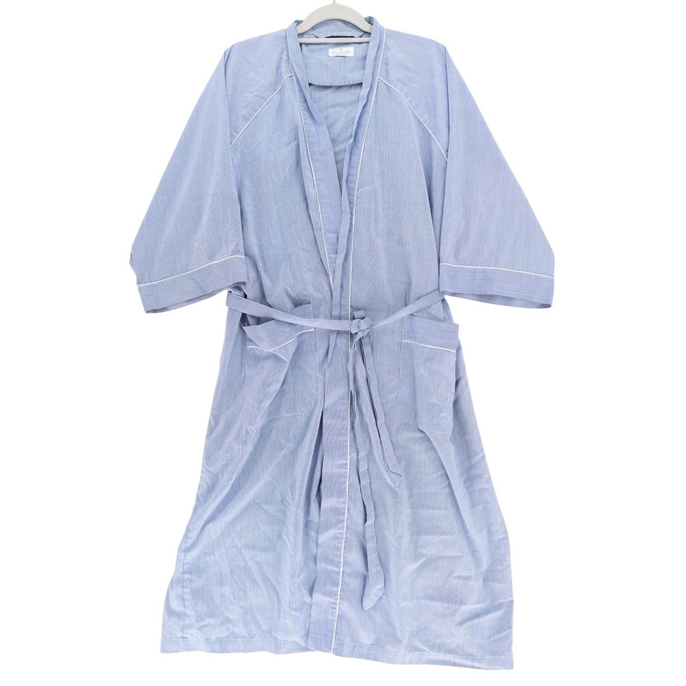 Bill Blass Vintage Lightweight White Blue Striped Robe 80s 90s